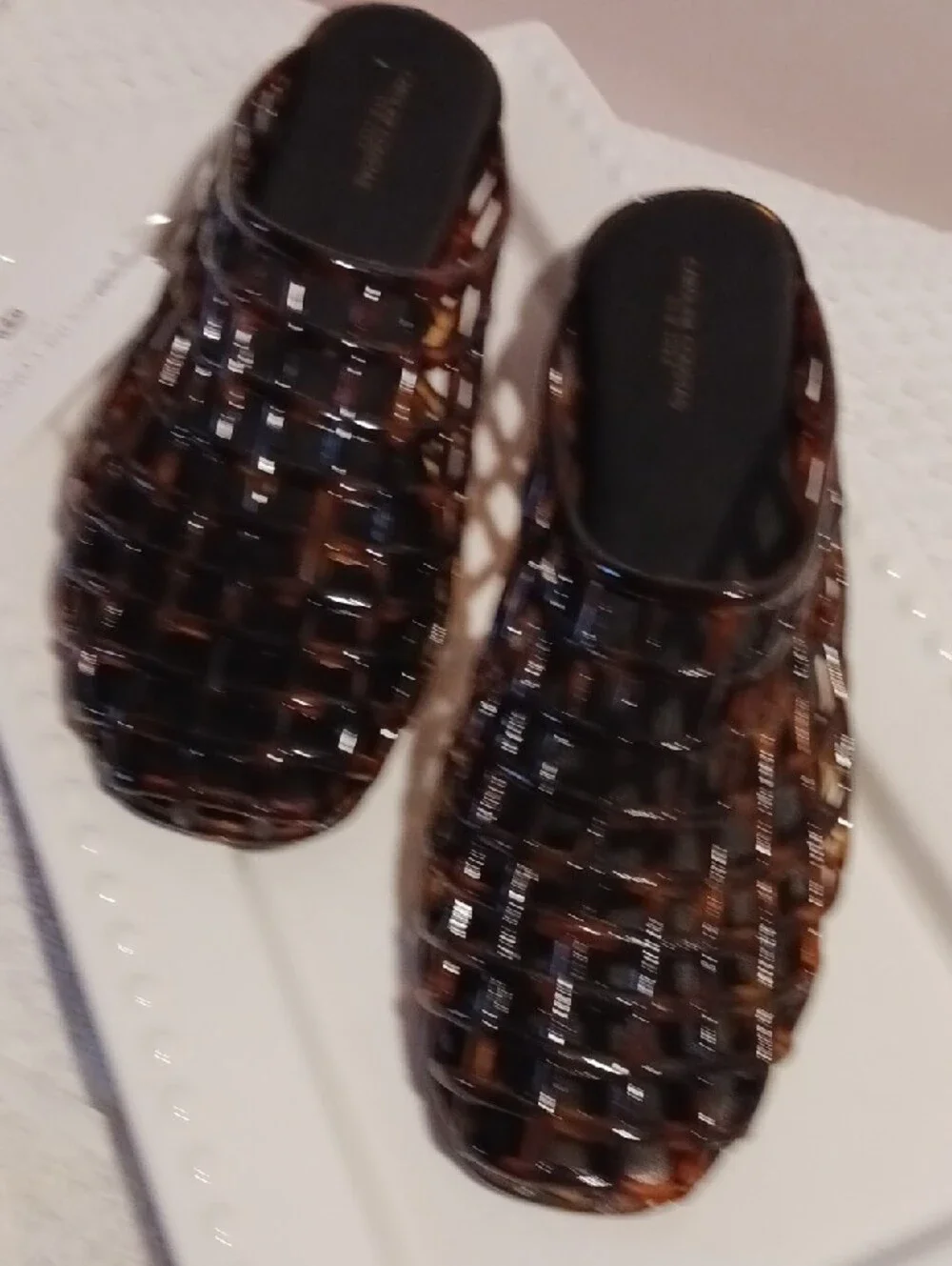 Gorgeous! Caroline Constas ⚜️Brown Tortoiseshell Weave Jelly Slide Mules 10 - Picture 6 of 9